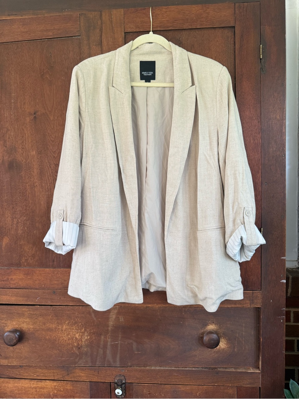 Simply Vera Women's Cream Linen Blend Open Blazer